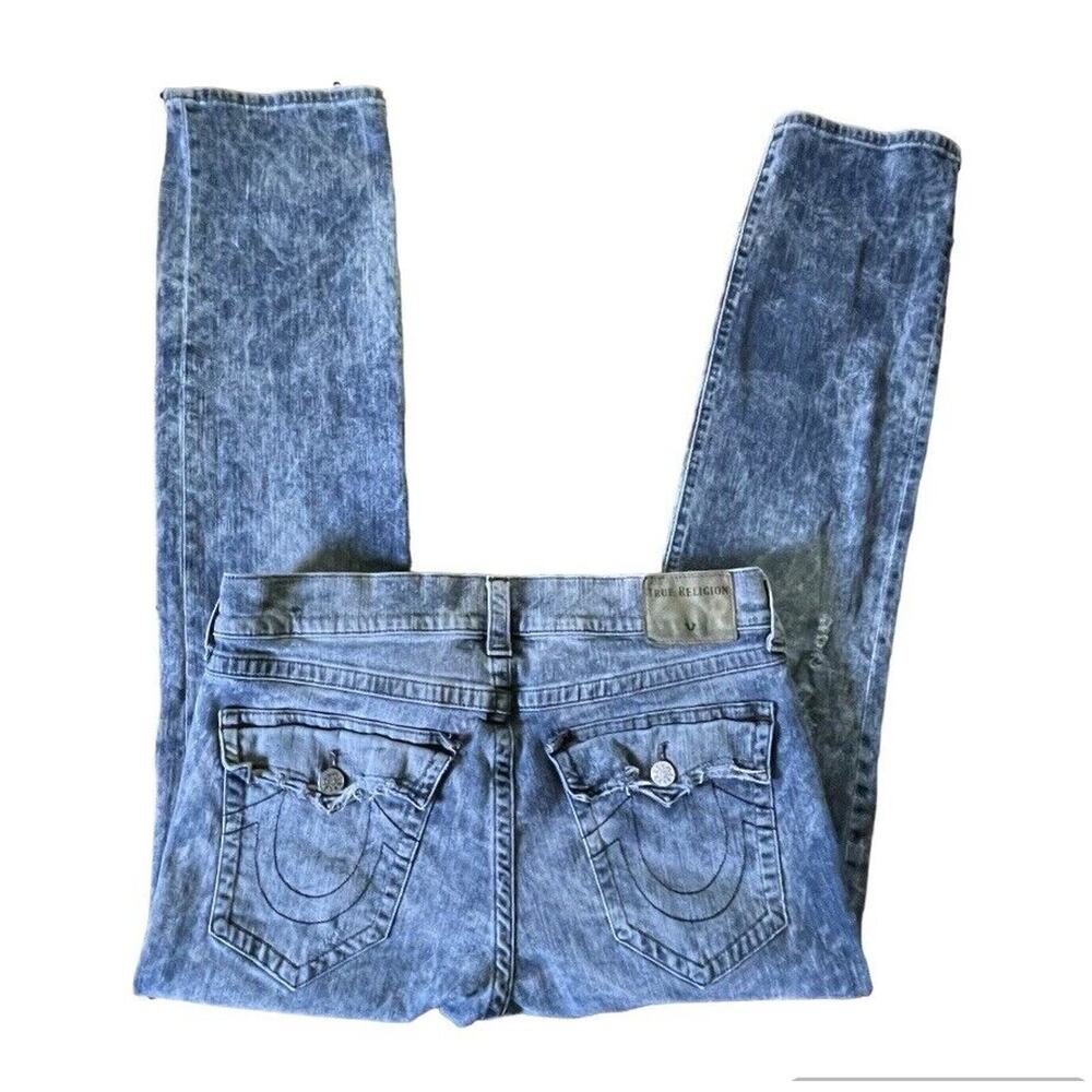 True Religion Super-T Distressed Ripped Acid Wash Denim Jeans Size 38x34 Men